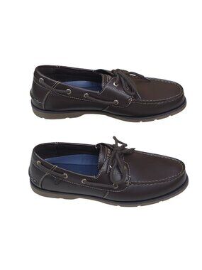 Sperry Mens Brown Leather Boat Shoes Size 10 With Non-Slip Sole & 2 Eye Lace-Up